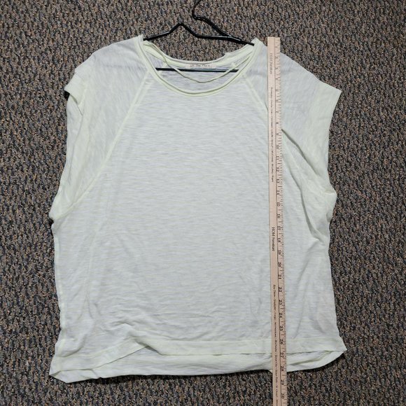 WE THE FREE Women's Lemon Lime Sheer Striped Short Sleeve Jewel Neck Top L - Picture 9 of 16